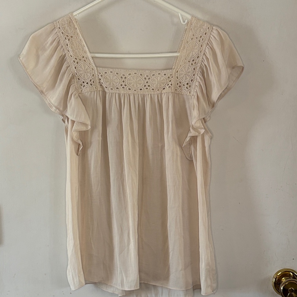 Joie cream sleeveless blouse ruffle sleeve eyelet lace trim Size XS